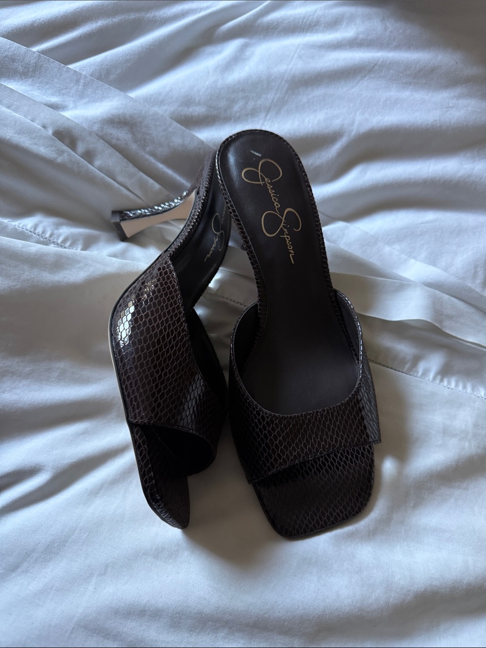 Jessica Simpson Brown Snake-Embossed Slide Heel NEW NO BOX NO TAGS